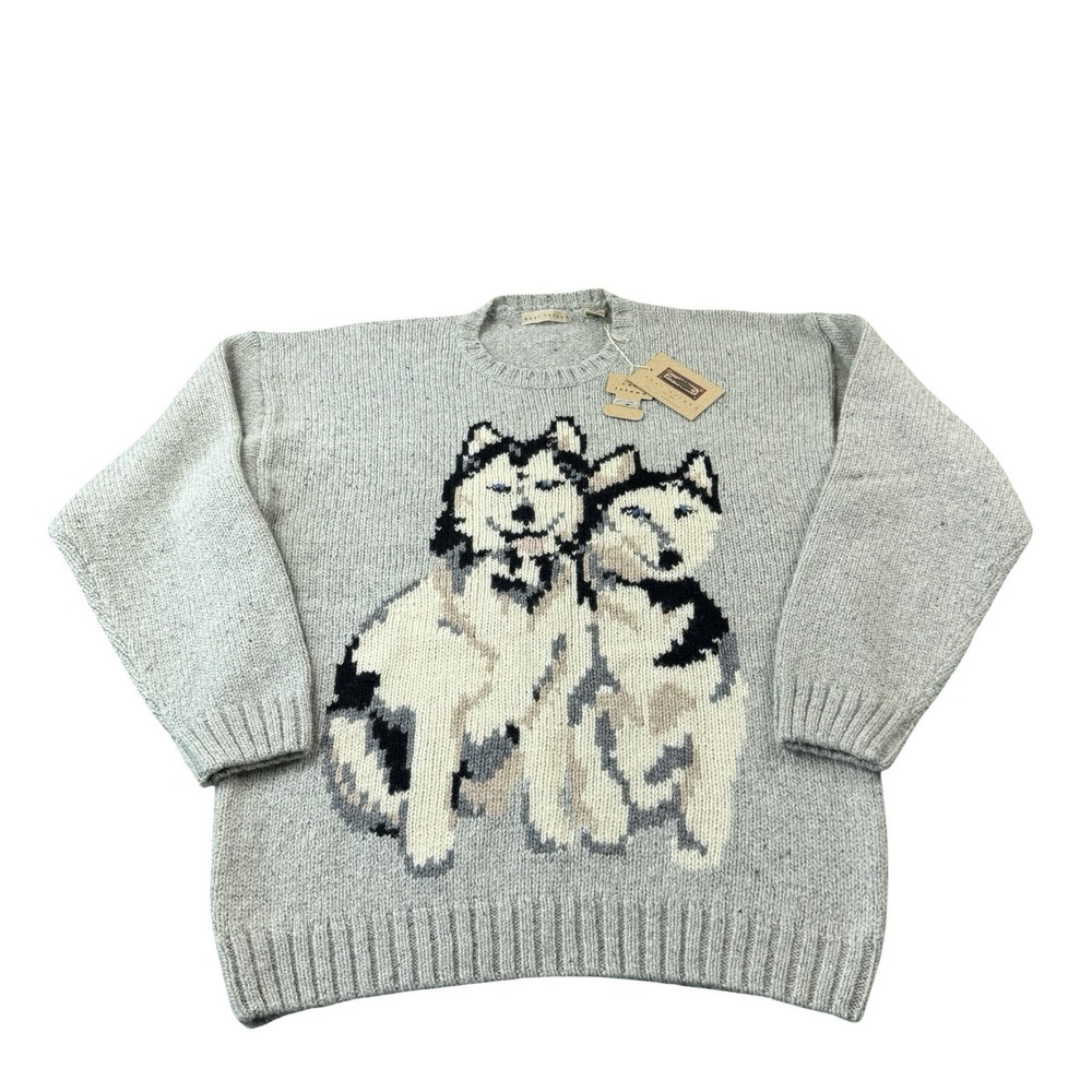 East Island Gray Wool Silk Knit Husky Crewneck Mens Sweater Size Large NWT